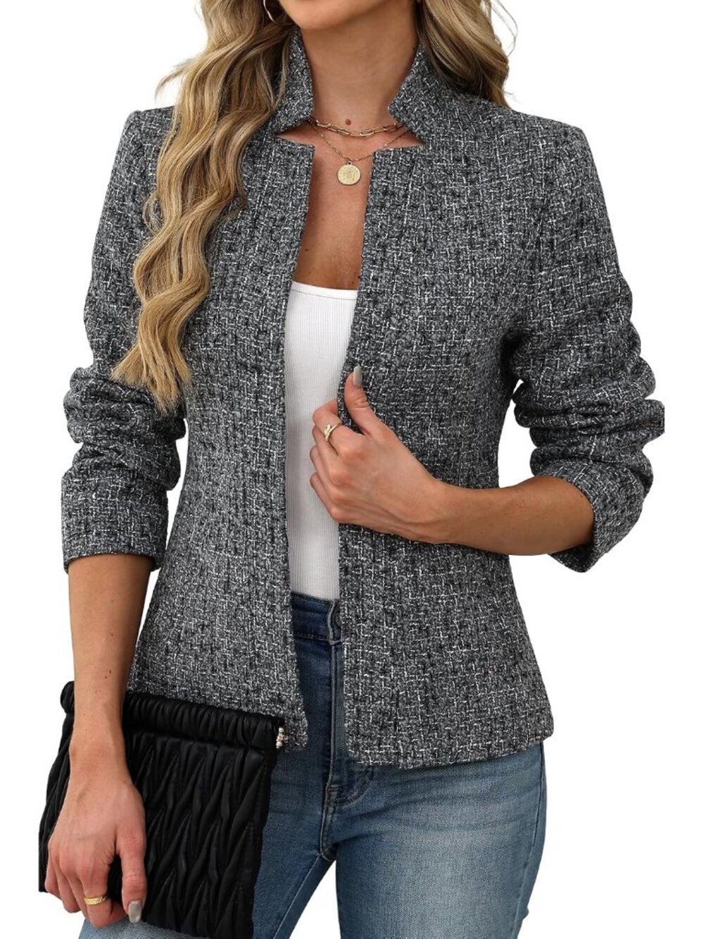 Womens' Tweed Open Front Blazer
